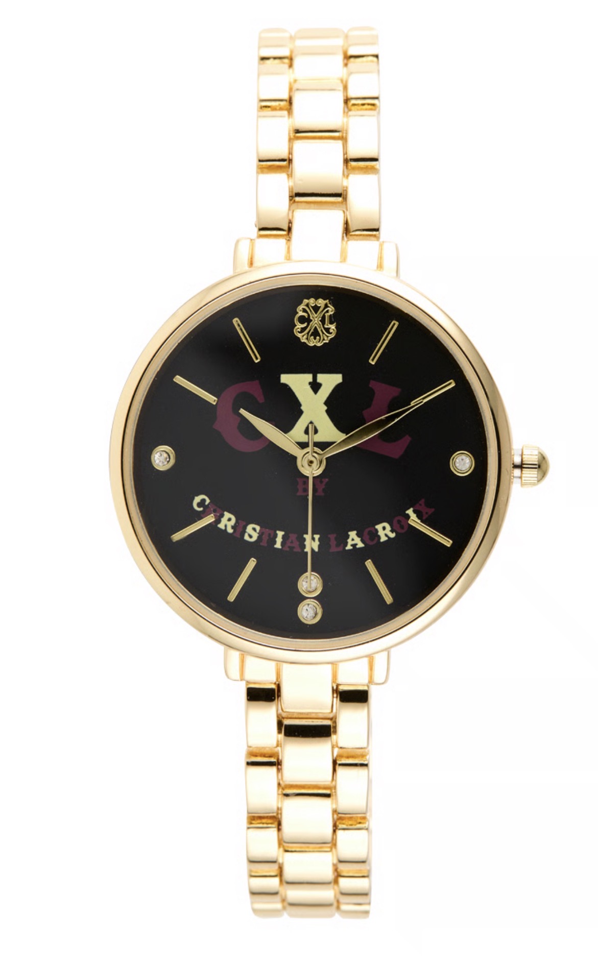 montre dorée fond noir bordeau CL