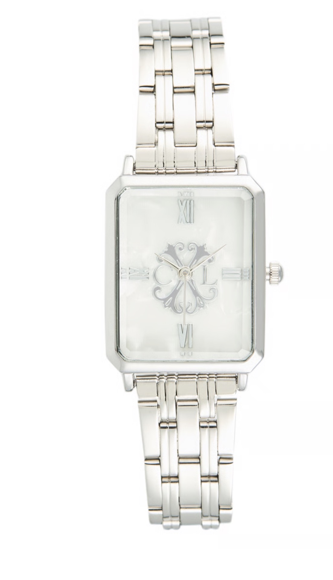Montre argentée carrée fond blanc CL