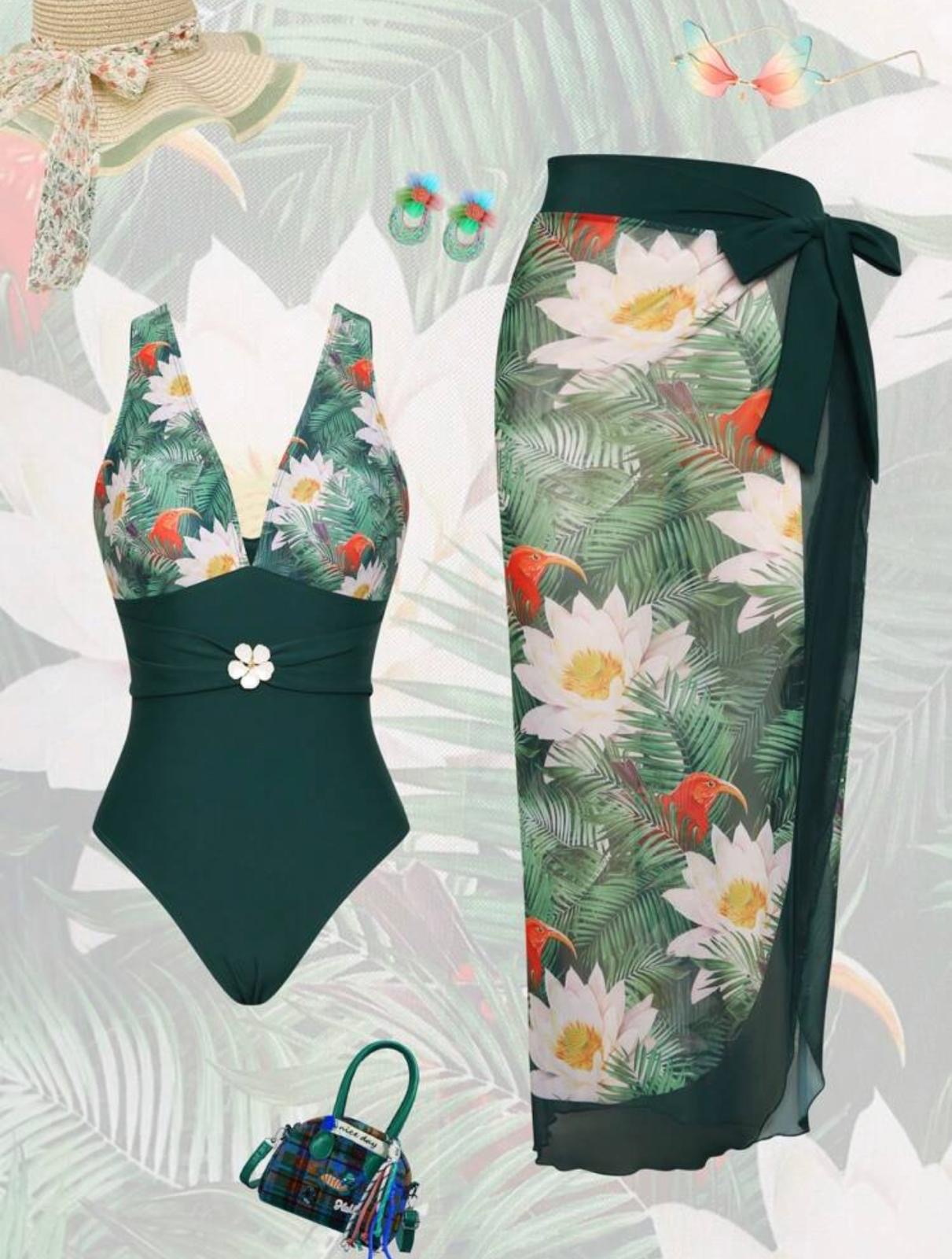 Maillot de bain vert fleur