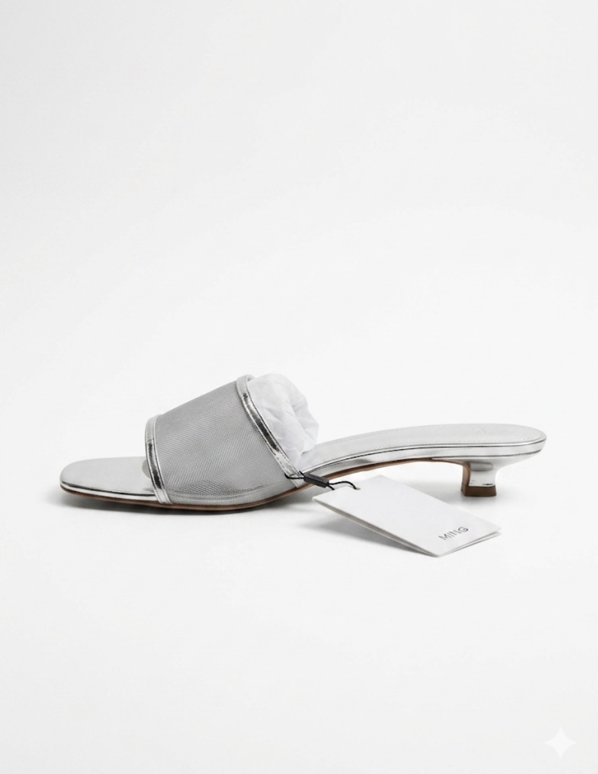 Mule argentée en dentelle Mango