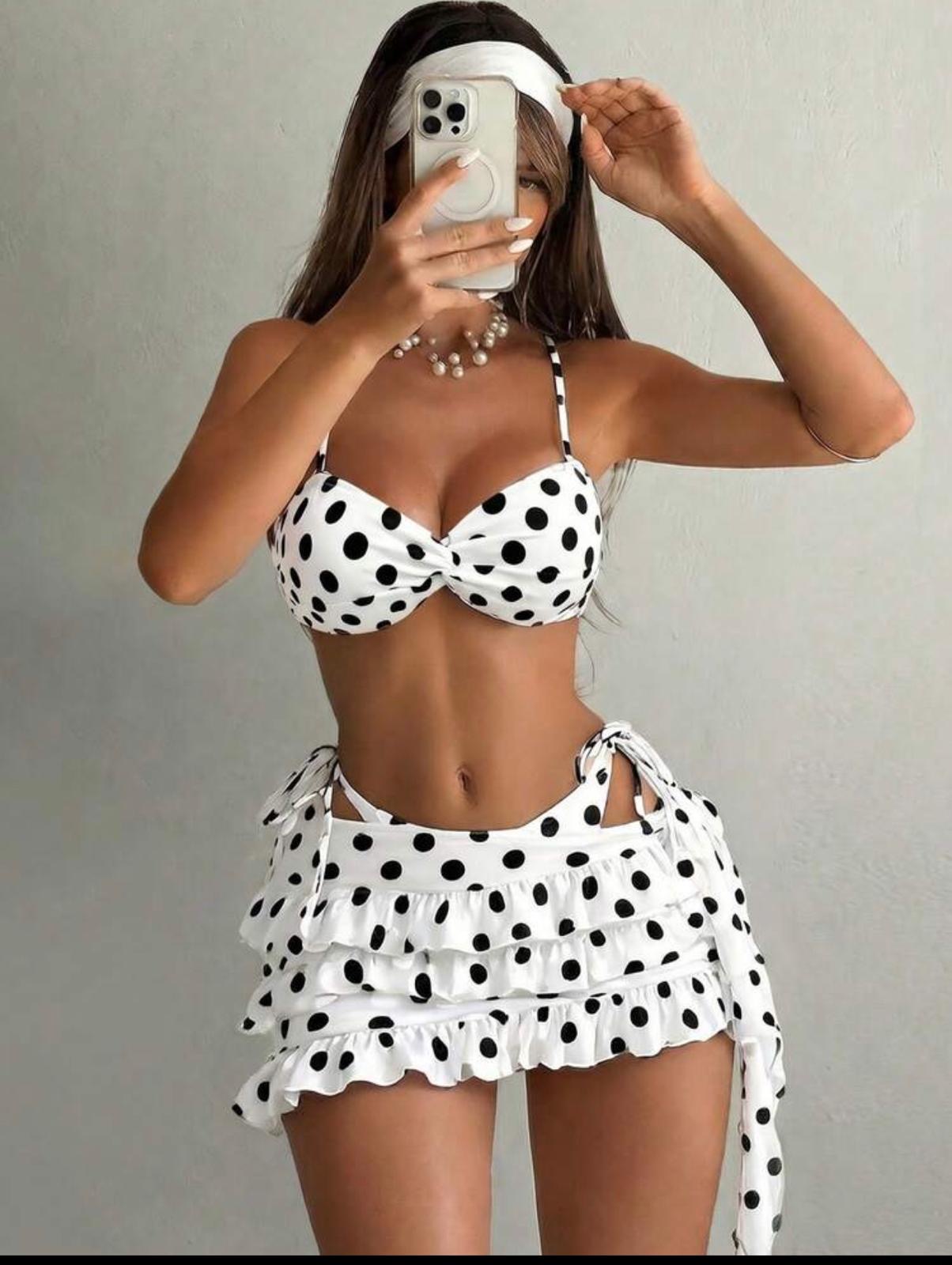 Ensemble trio bain blanc à point noir