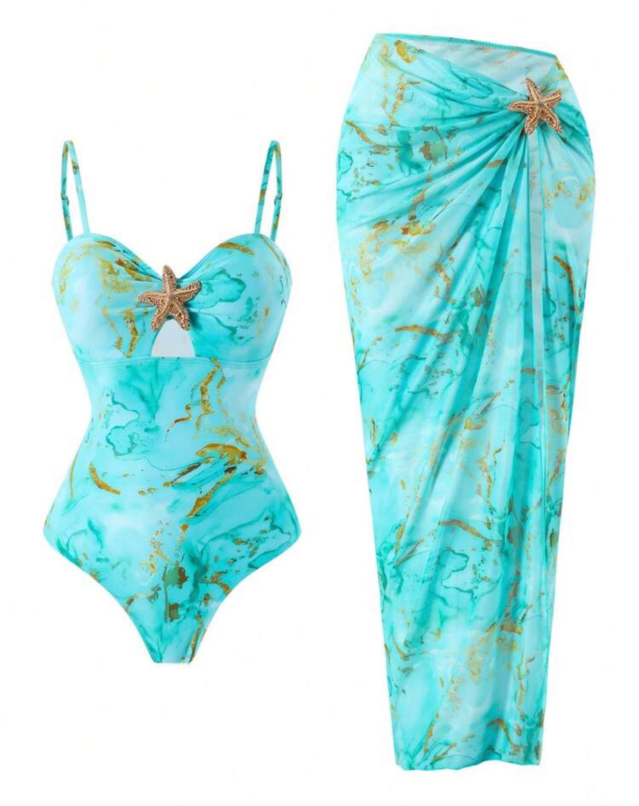 Maillot de bain vert turquois or