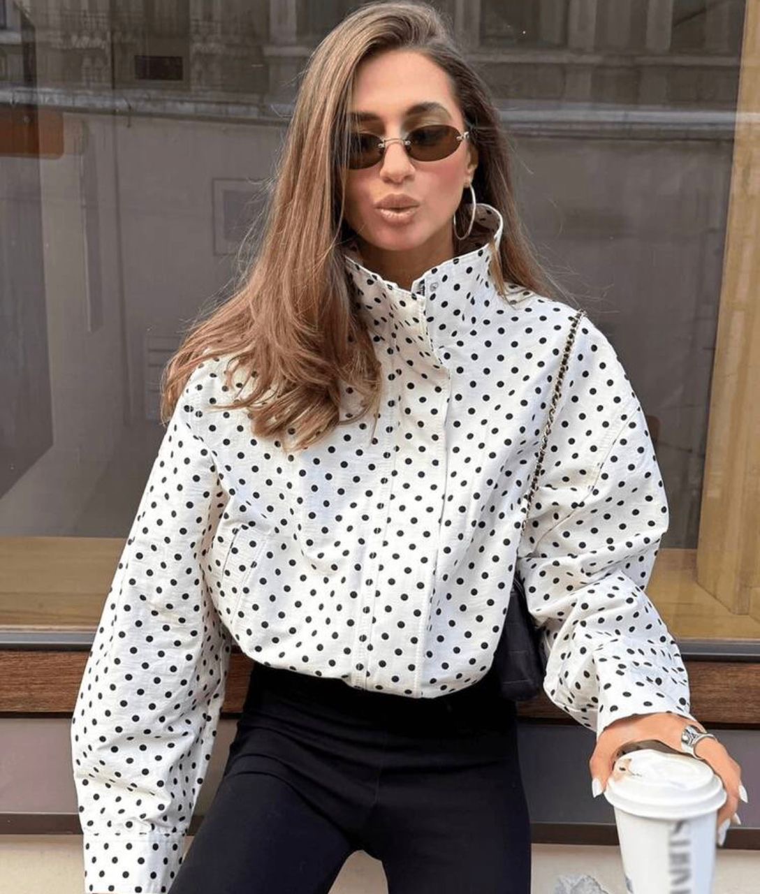 Veste légère beige à pois