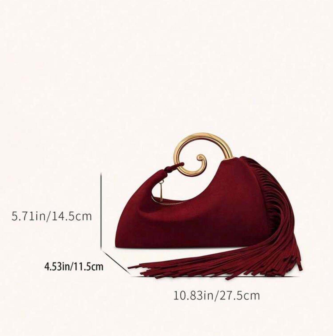 Sac clucht bordeau avec franges