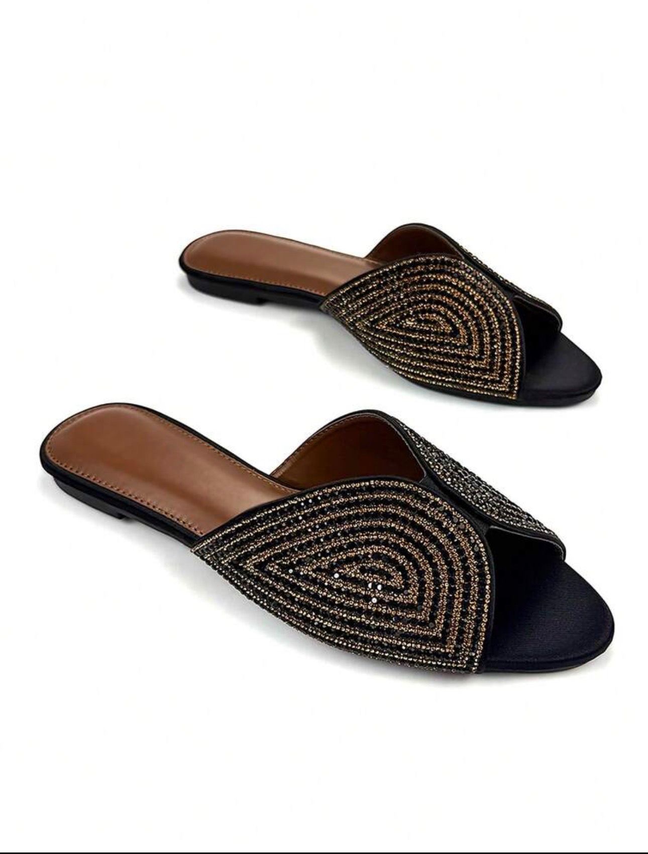 Mule plate noire à strass