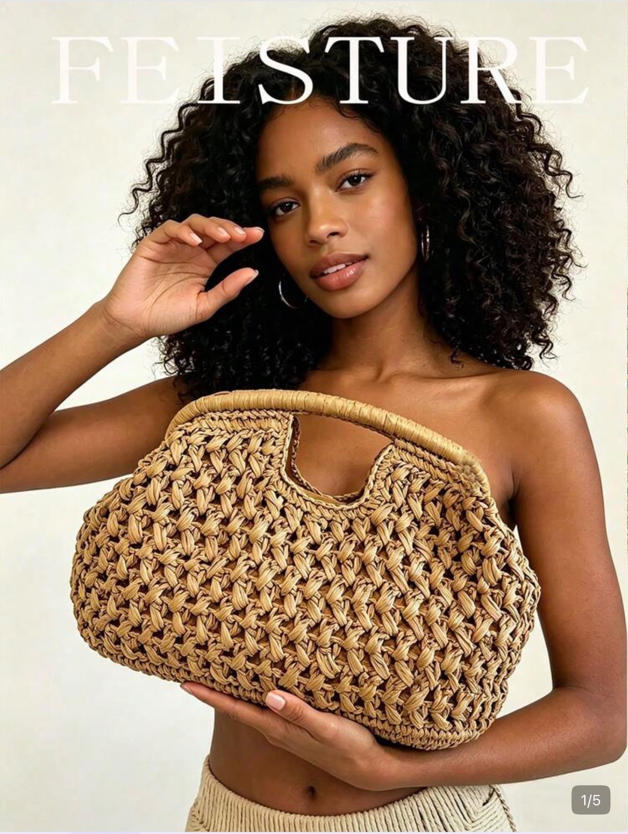 Sac tissé en paille camel