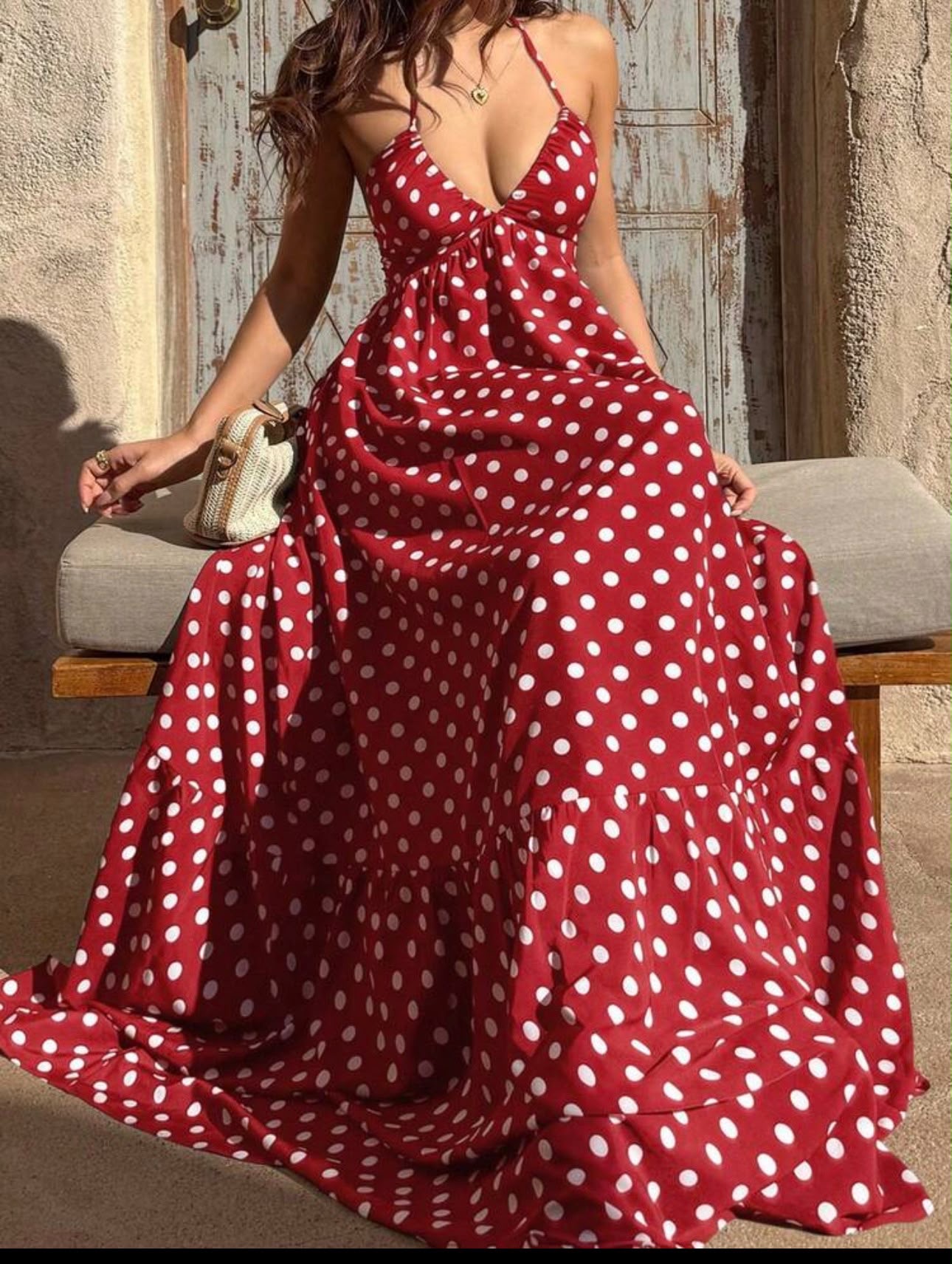 Robe à pois rouge blanc