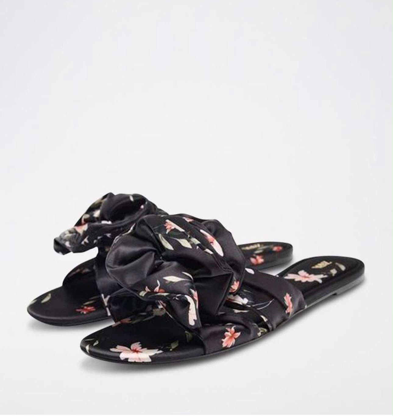 Mule noire satin à fleur Zara