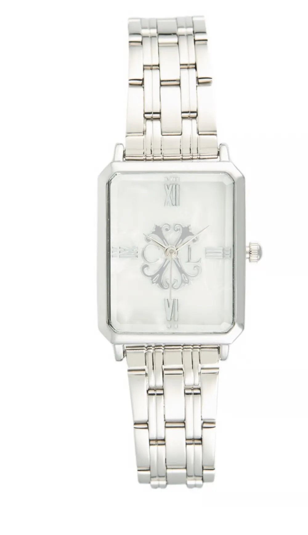Montre argentée carrée fond blanc CL