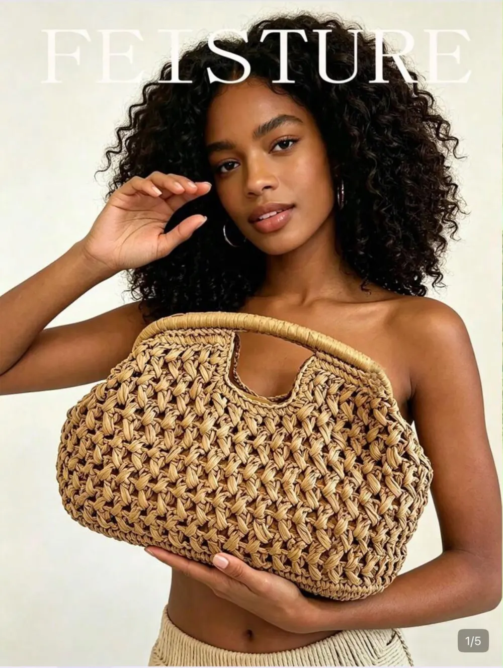 Sac tissé en paille camel