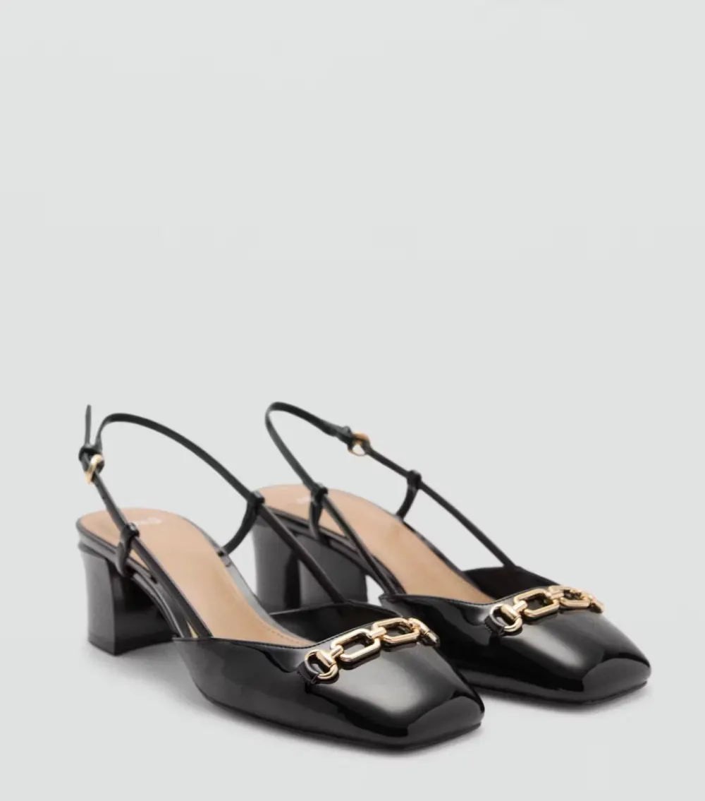 Slingback bloc noire vernie Mango