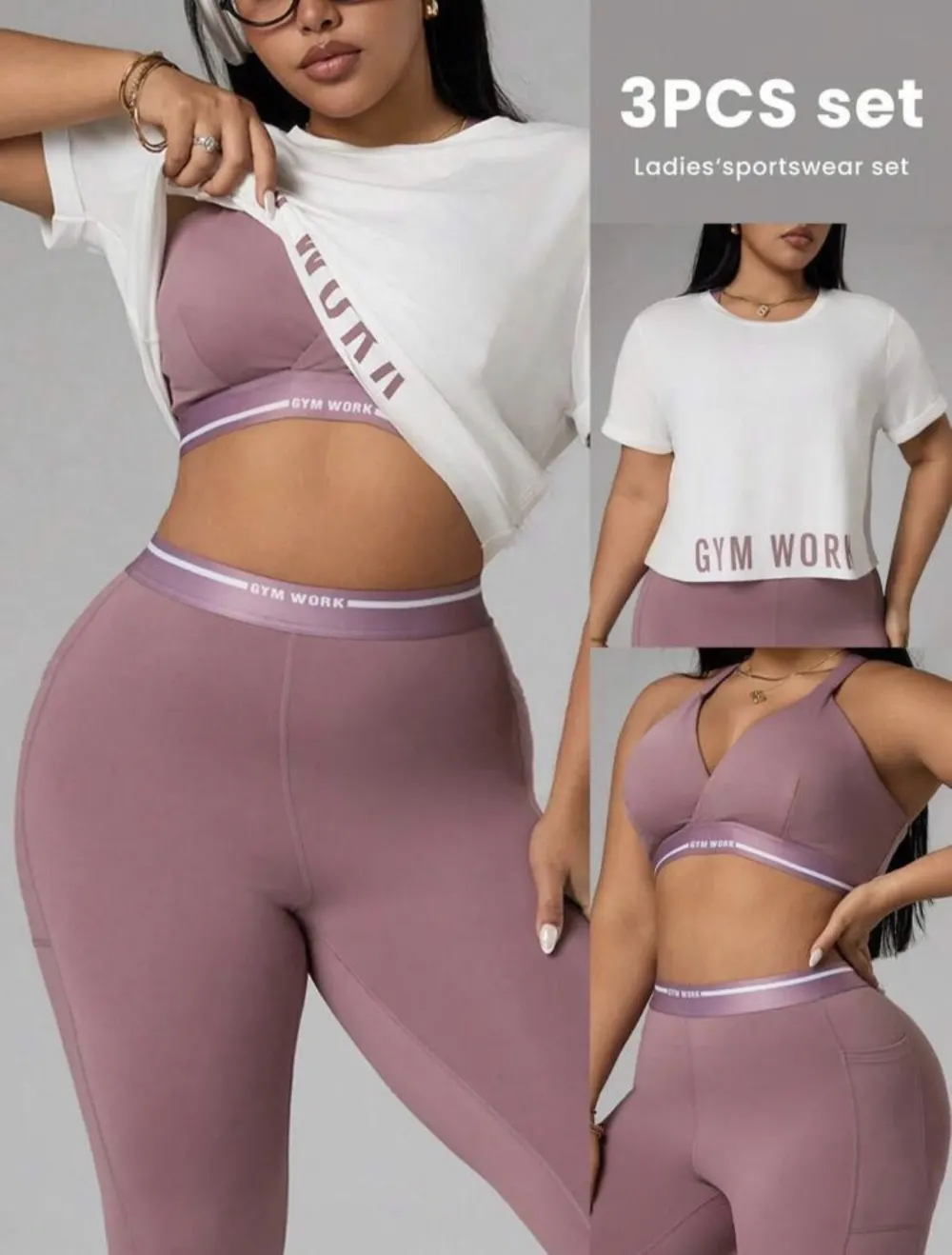 Ensemble trio de Sport rose - 2