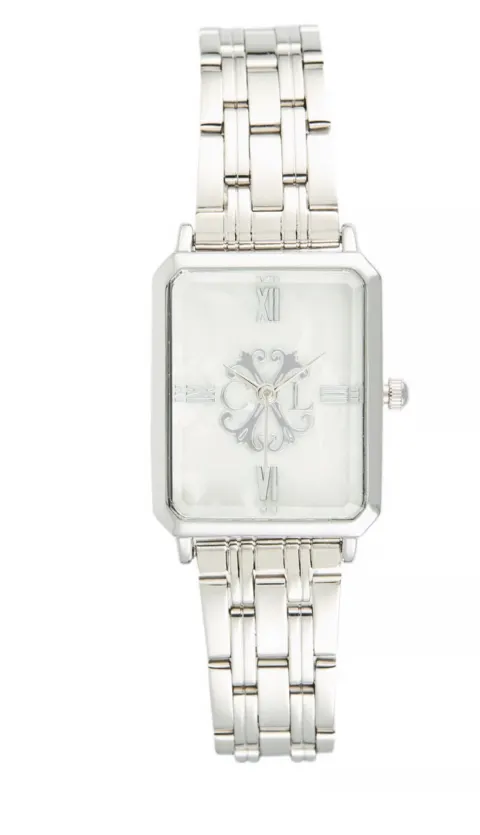 Montre argentée carrée fond blanc CL