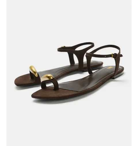 Sandale marron à noeud or Zara