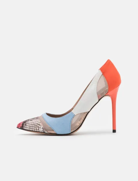 Escarpin multicolore orange blanc