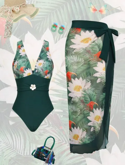 Maillot de bain vert fleur