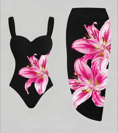 Maillot de bain noir rose