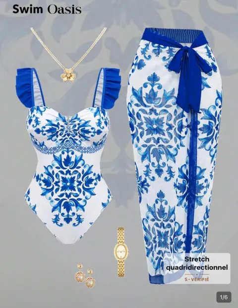 Maillot de bain duo blanc bleu