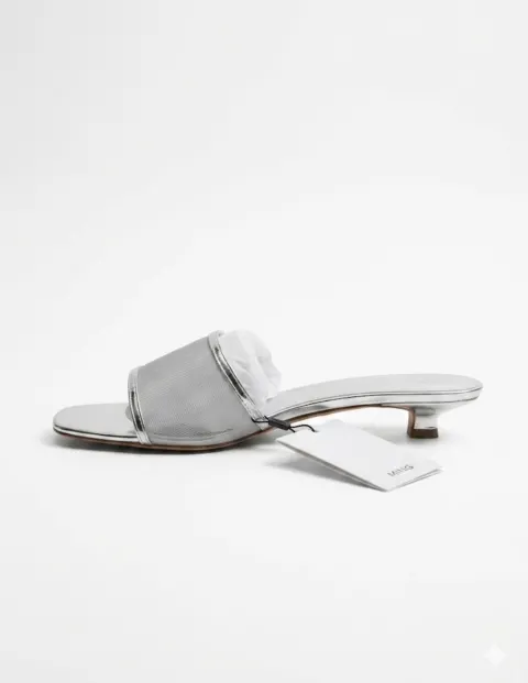 Mule argentée en dentelle Mango