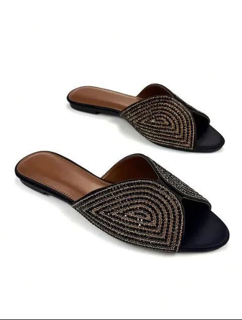 Mule plate noire à strass