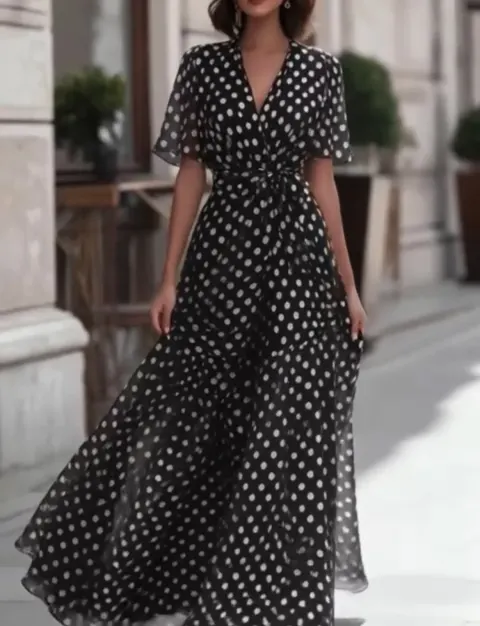 Robe noire à pois blanc