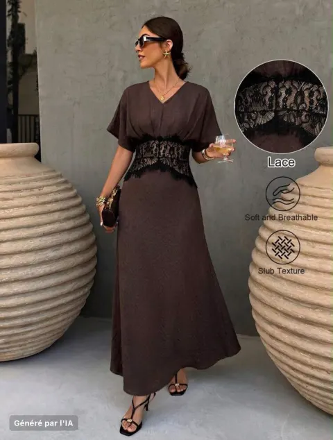 Robe marronne avec dentelle