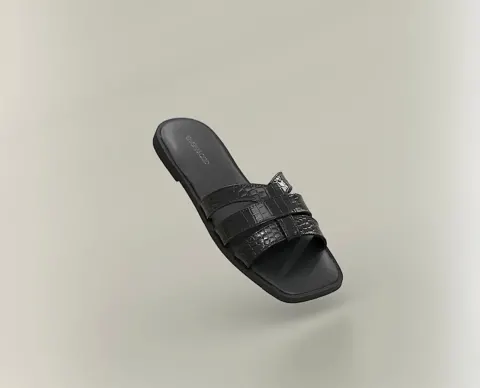 Mule plate croco noire Even&ODD