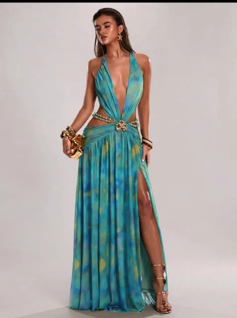 Robe nuancée de vert et jaune
