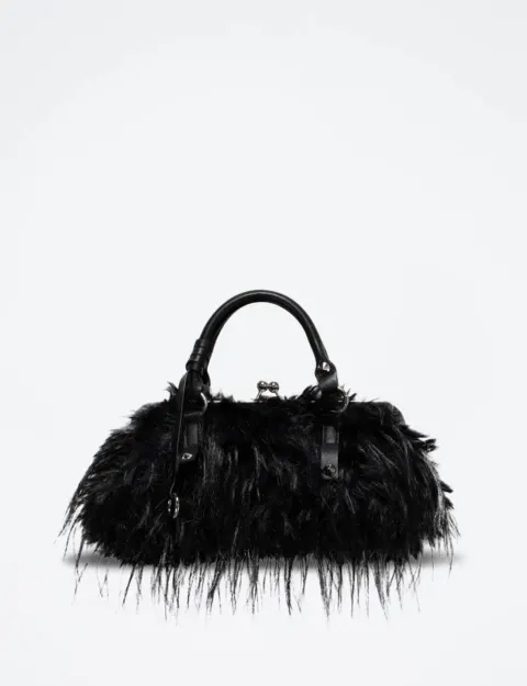 Sac noir peluche Bershka