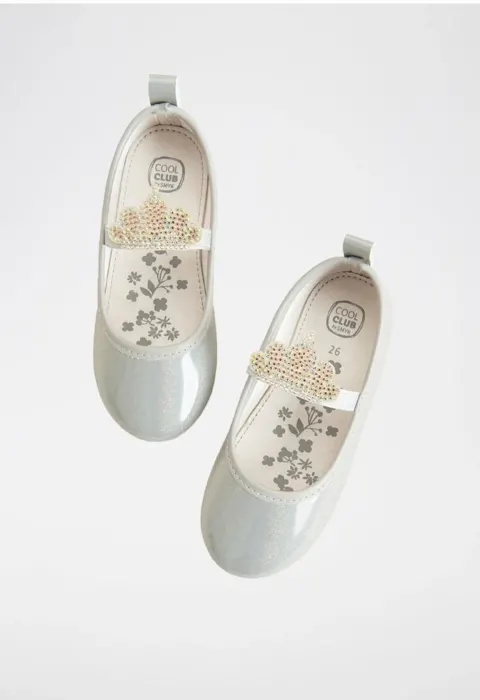 Ballerine grise clair bande strass Cool club