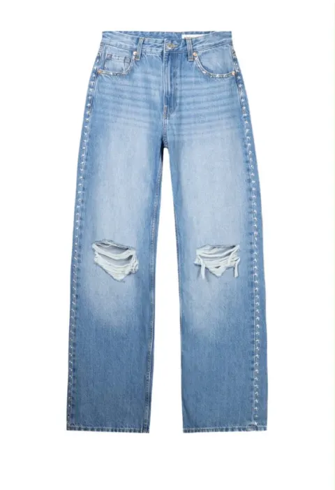 Pantalon jeans destroy bleu Bershka